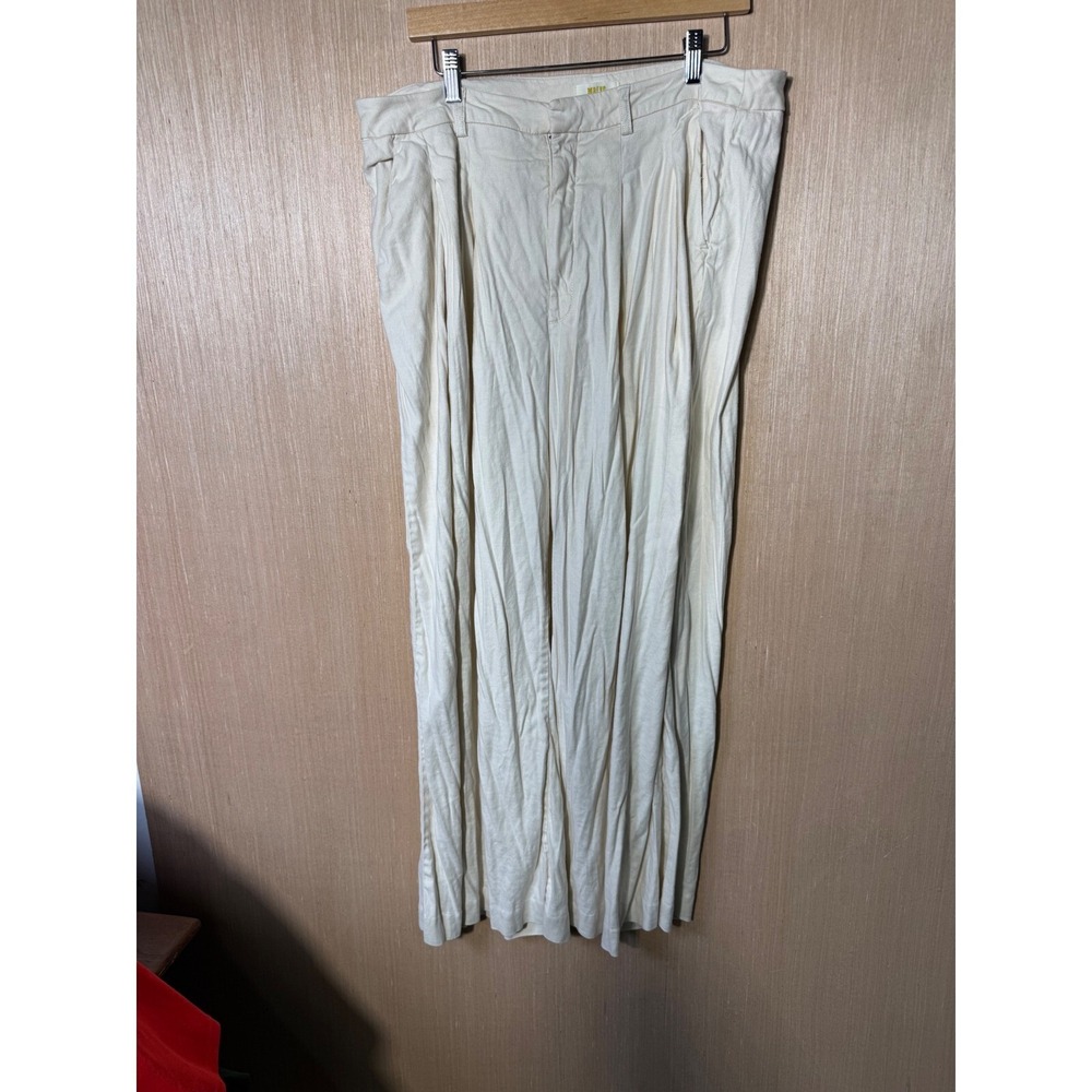 Maeve Anthropologie Linen Blend Wide Leg Pleated Pants Womens Size 16W Cream